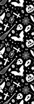 Black and White bookmark with funny creepy Halloween characters