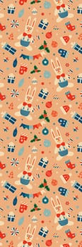 Bookmark with Retro vintage Christmas seamless pattern