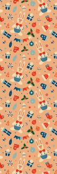 Bookmark with Retro vintage Christmas seamless pattern