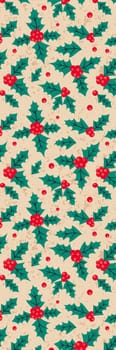 Retro Bookmark with Christmas holly pattern