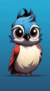 Cute cartoon bird a blue background - lively illustration with drawing exuding a vibrant clipart energy of artful expression - Generative AI