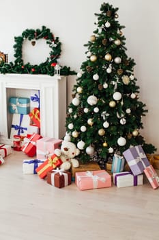Christmas tree with gifts interior new year decor holiday as background