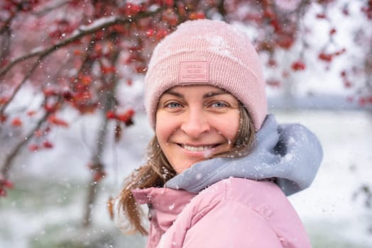 Winter Elegance: Portrait of a Beautiful Girl in a Snowy European Village