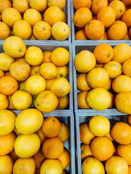 lots of ripe oranges in fruit crates like background