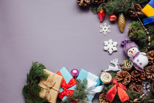 Christmas card decor for the new year on a purple background