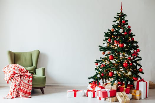 Christmas tree with gifts decor interior for the new year