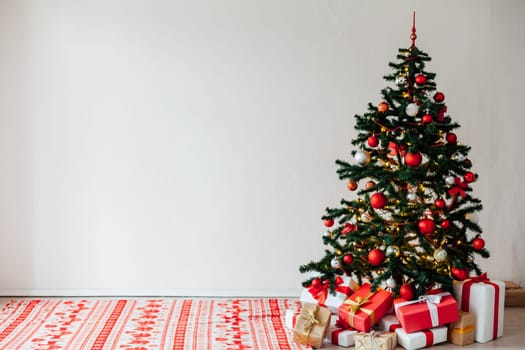 Christmas tree with gifts decor interior for the new year