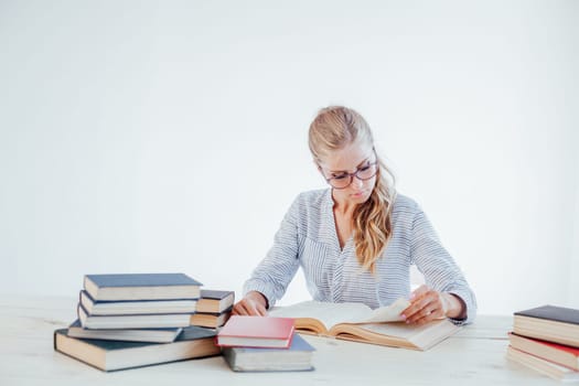 business girl Secretary reads books is preparing for the exam 1