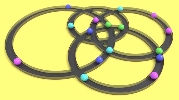Minimal circle track color spheres intro 3d render