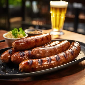 Bratwurst sausage with beer and mustard