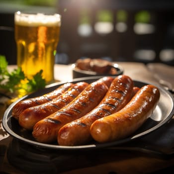 Bratwurst sausage with beer and mustard
