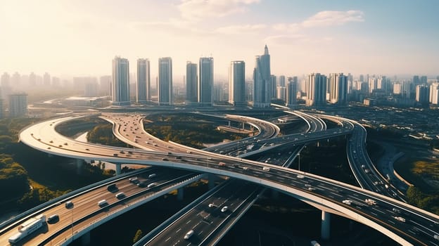 Top view city traffic of highway. road interchange.