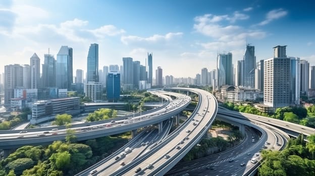 Top view city traffic of highway. road interchange.