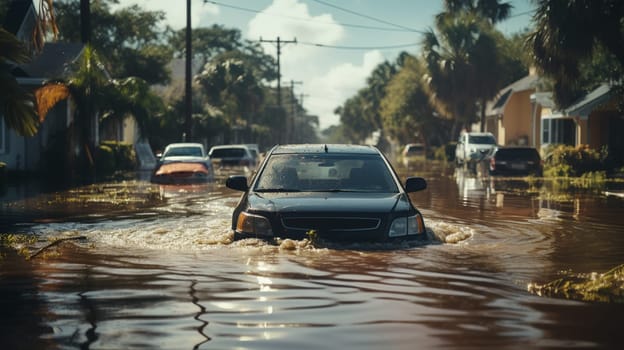 Car submerged in flood water