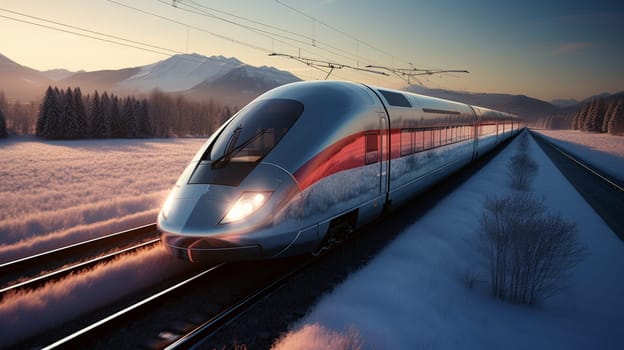 Beautiful photo of high speed modern commuter train, motion blur