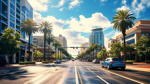 a city crossing with a semaphore on blurred background with cars in the evening streets, red light.