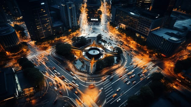 Top view city traffic of highway. road interchange.