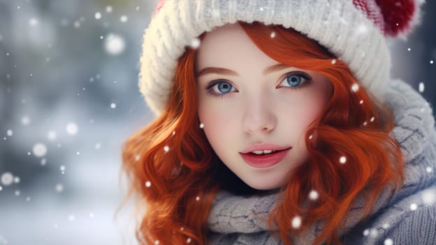 Cute little girl wearing red Santa hat and smiling. Christmas and New Year concept. Copy space
