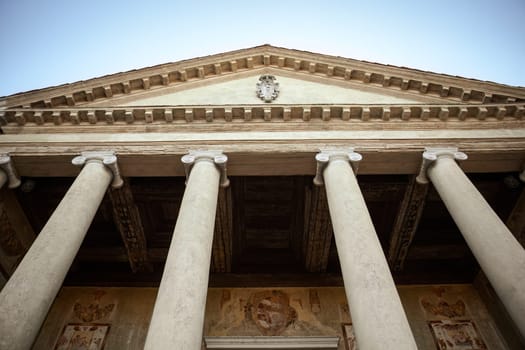 Intricate architectural details of the historic Villa Badoer in Fratta Polesine.