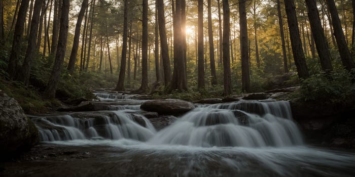 A beautiful stream in the forest. High quality illustration