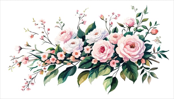 Blooming flowers pink roses for your design. Spring, summer wedding romantic elegant date marriage symbol. Bouquet for your template, design of invitation card. illustration