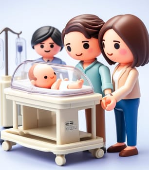 illustration depicting medical staff people at the hospital take care of newborn baby ai generated