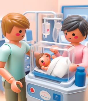 illustration depicting medical staff people at the hospital take care of newborn baby ai generated