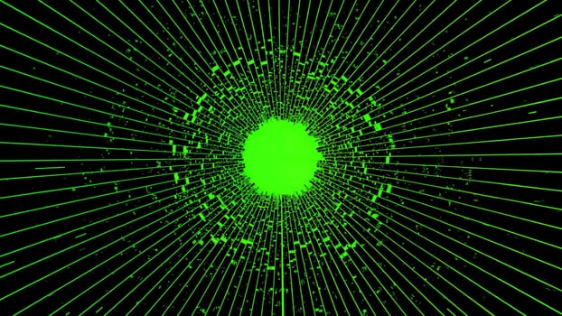 Abstract alien tunnel in outer space with a scanning rotating rays. Design Spinning core and star dust with spreading strings, seamless loop