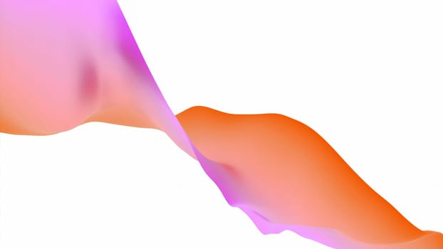 Colorful strip of fabric moves in waves. Design. Beautiful curved stripe moves in waves on white background. Wavy line made of delicate colorful fabric.
