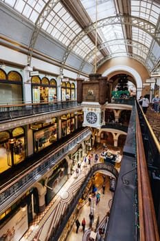 SYDNEY, AUSTRALIA - DECEMBER 04 2023: The beautiful heritage interior of Queen Vic Building at Christmas time on George St in, Sydney, New South Wales, Australia