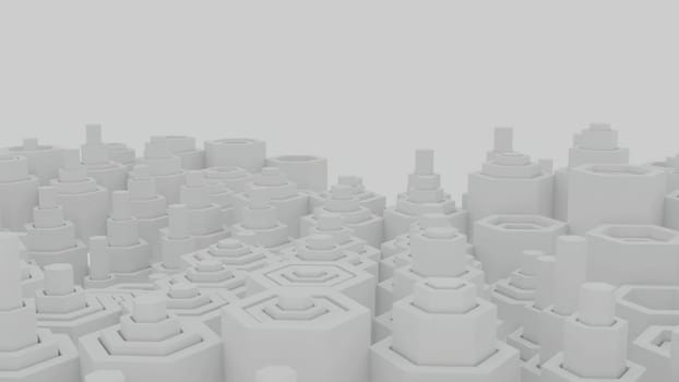 Animation of moving cylinders of different size in a wave monochrome pattern. Design. Seamless loop up and down motion of complex pillars