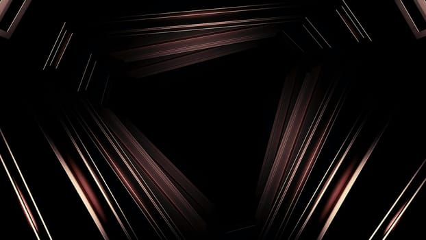 3D tunnel with darkness. Design. Rotating 3d tunnel with geometric metal parts. Emerging geometric tunnel in dark.
