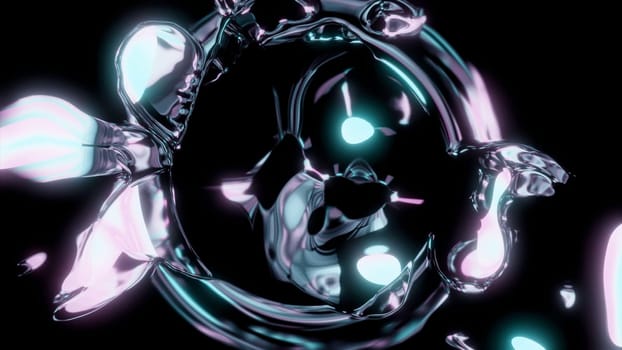 Black background with cartoon animation. Design. Glowing bright hues of illuminated patterns moving forward at a fast speed. High quality 4k footage