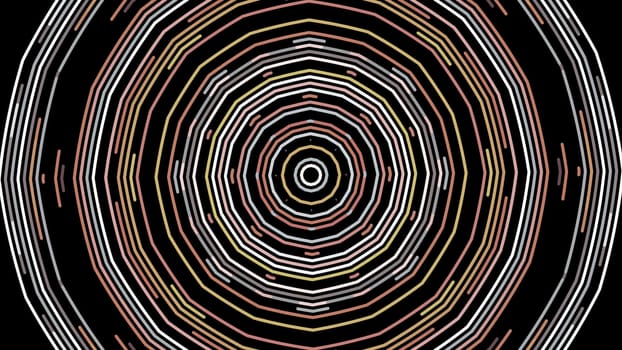 Beautiful neon geometric lines and patterns rotating in octagon on the black background. Animated neon kaleidoscopes