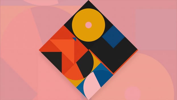 Square with moving geometric shapes. Motion. Stylish animation with geometric patterns in square. Retro collage with moving shapes in square.