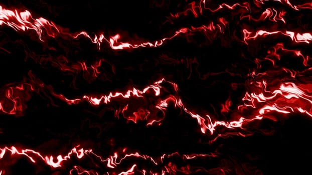 Stream of glowing and flickering lines of energy. Motion. Electric power flows with luminous curves. Wavy streams of glowing plasma lines on black background.