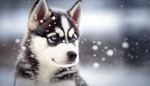 Chenok igraet v snegu.viborochni focus. animals Generative AI