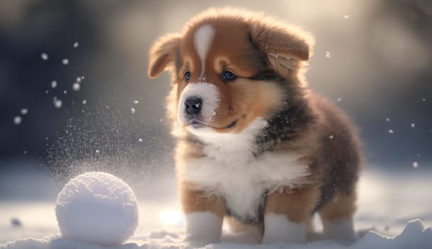 Chenok igraet v snegu.viborochni focus. animals Generative AI