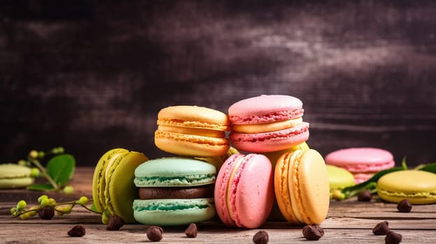 Macaroons on a beautiful background. high resolution selective focus. food . Generative AI,