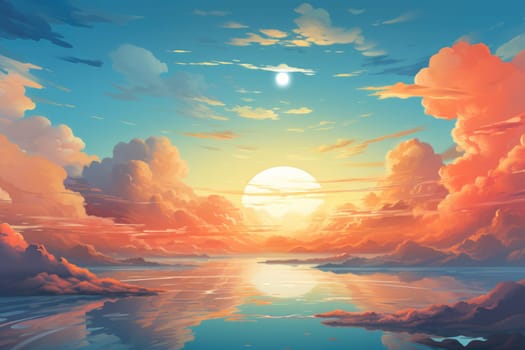 Peaceful landscape with sunset over water. AI Generated