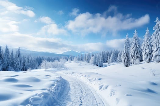 Peaceful winter landscape with tree and foggy lake, golden hour, sunrise. AI Generated