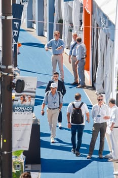 Monaco, Monte Carlo, 27 September 2022 - a lot of luxury yachts at the famous motorboat exhibition in the principality, the most expensive boats for the richest people around the world, yacht brokers. High quality photo