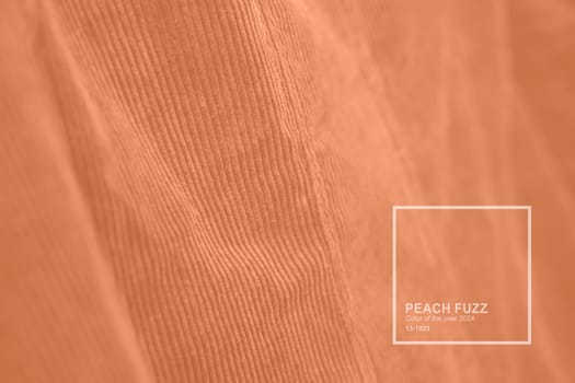 Peach Fuzz velvet texture toned 2024 year. Monochrome background 2024 year color. High quality photo