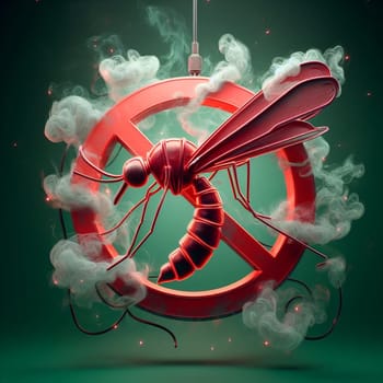 spiral coil smoke pyrethrum insecticide mosquito warning sign warning area green solid background generative ai art