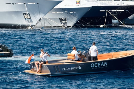 Monaco, Monte Carlo, 27 September 2022 - a lot of luxury yachts at the famous motorboat exhibition in the principality, the most expensive boats for the richest people around the world, yacht brokers. High quality photo