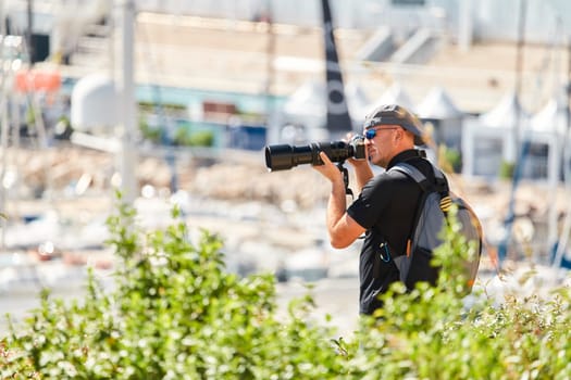 Monaco, Monte-Carlo, 28 September 2022: the photographer blogger makes a report from the event of the largest fair exhibition in the world yacht show MYS, port Hercules, a lot of new mega yachts. High quality photo