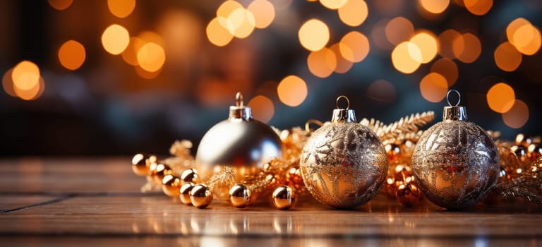 Christmas balls and blurred bokeh create a mysterious atmosphere against this New Year's inspirational backdrop.