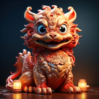 A toy dragon in red tones is the symbol of the year