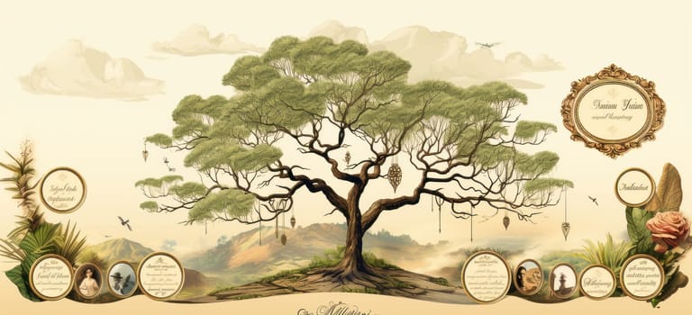 Greeting card template with family tree for photo insert