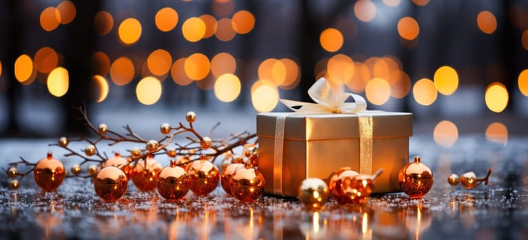 Festive atmosphere with bright box and shiny balloons